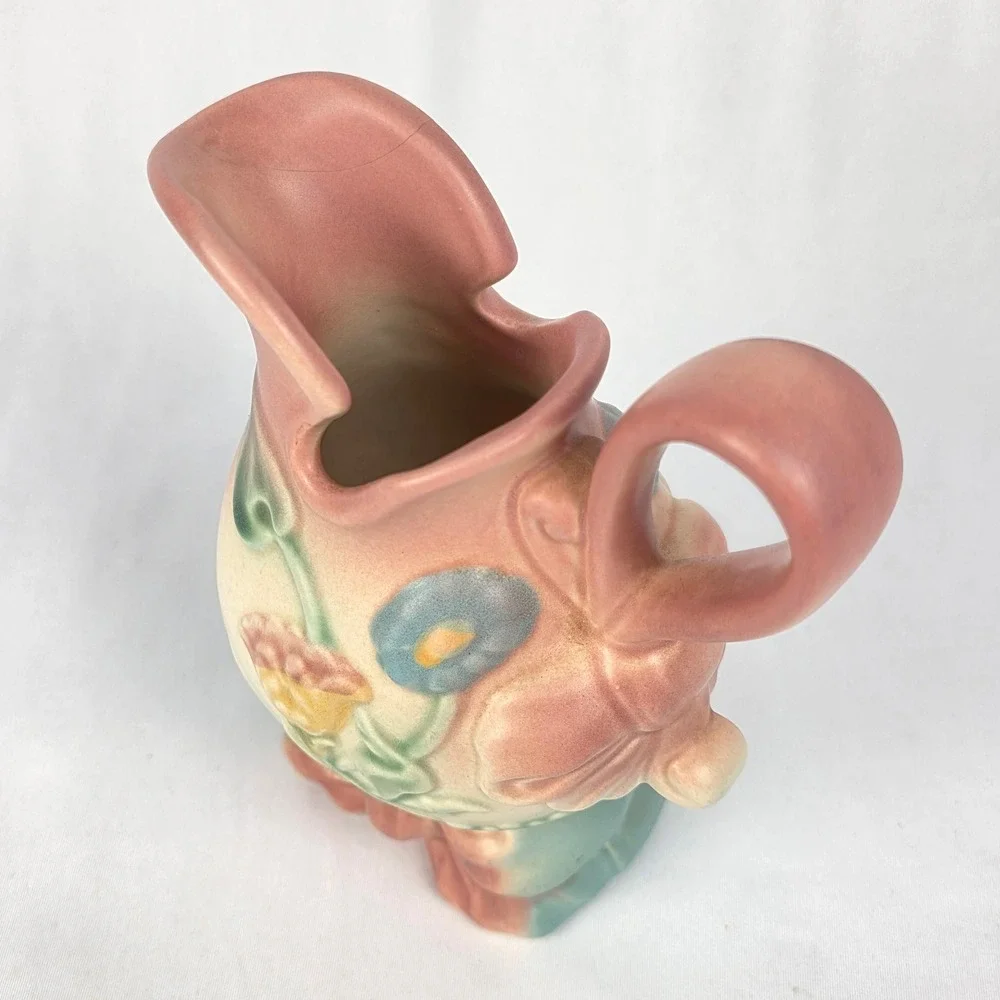 Hull Art USA Pottery‎ Pitcher Vase Flowers Bow Pink Blue Cream 6.25" Cracked - Picture 7 of 14